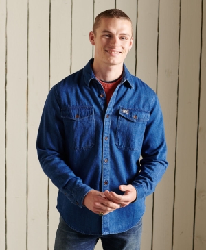 Superdry Studios Micro Check Bavlněné Tmavě Blankyt | 650942-BLA